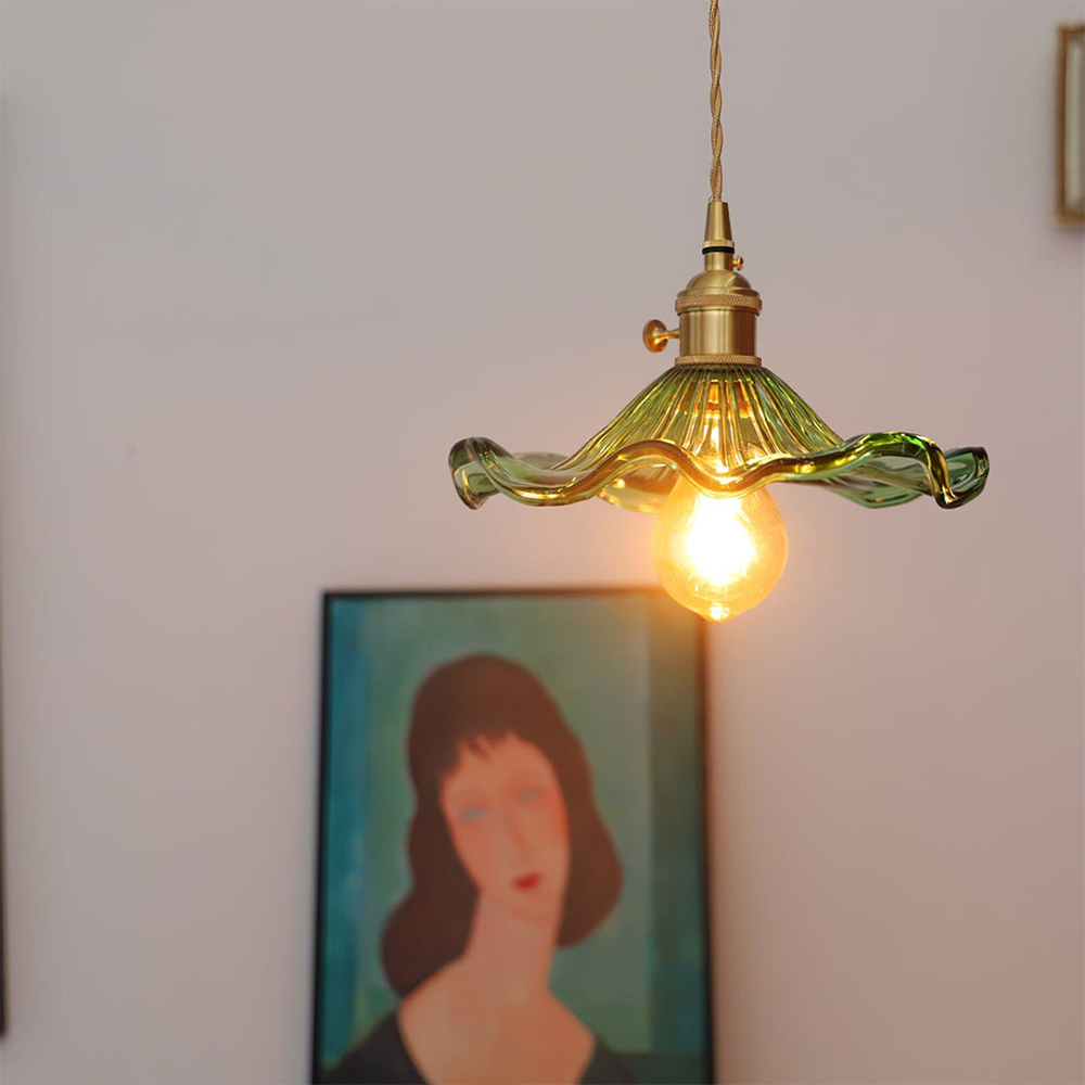 Lampada a sospensione in vetro a forma di fiore con lampadina E27
