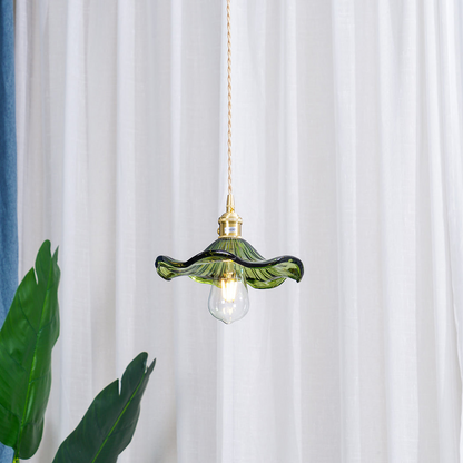 Lampada a sospensione in vetro a forma di fiore con lampadina E27