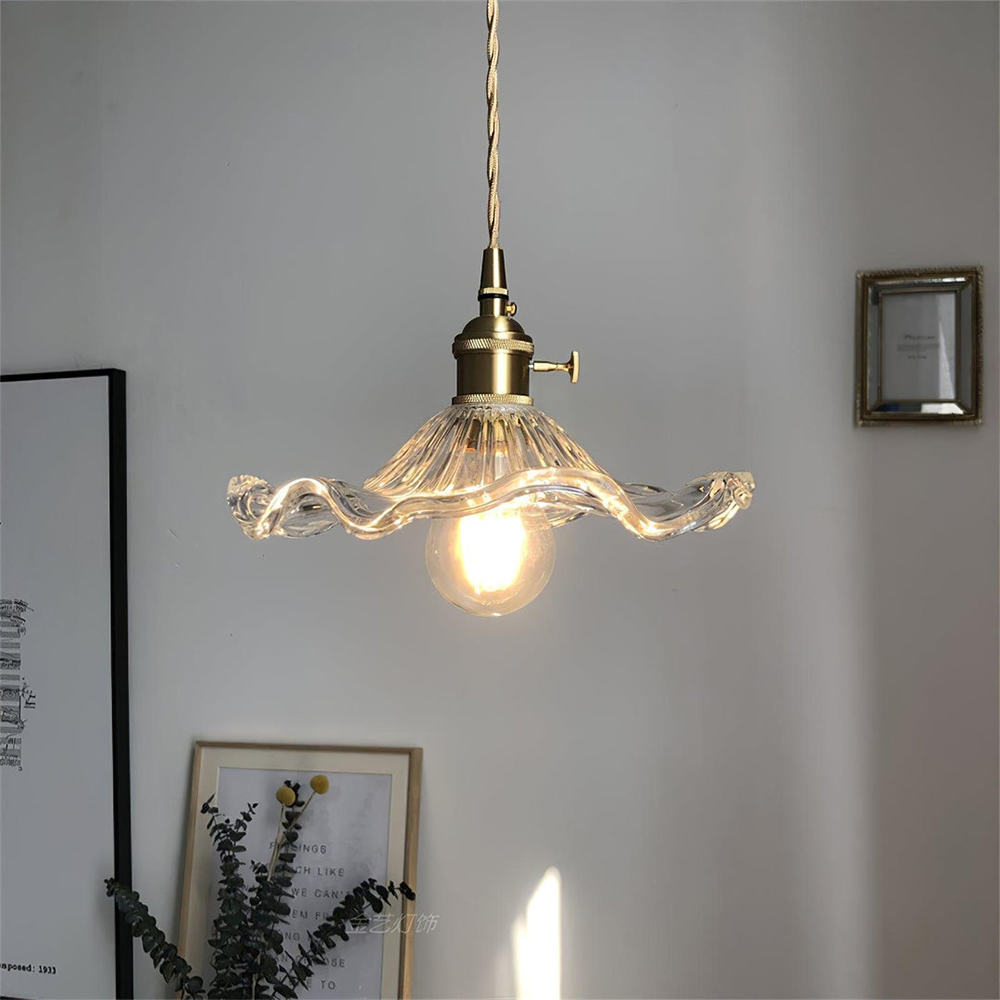 Lampada a sospensione in vetro a forma di fiore con lampadina E27