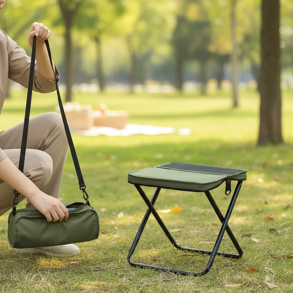 Foldable Camping Stool with Carbon Steel Frame and Carry Case