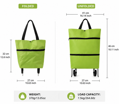 Foldable Wheeled Shopping Hand Cart with Backpack Carry Option
