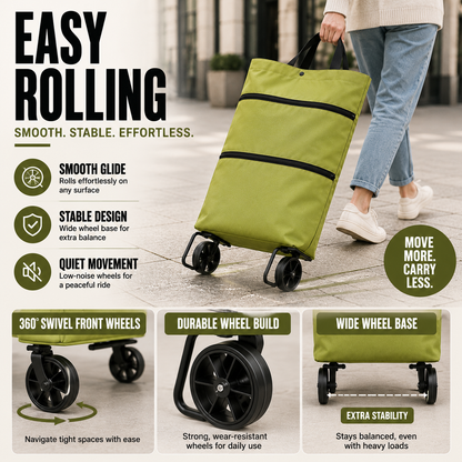 Foldable Wheeled Shopping Hand Cart with Backpack Carry Option