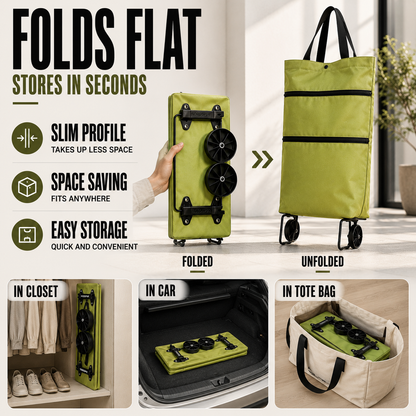 Foldable Wheeled Shopping Hand Cart with Backpack Carry Option
