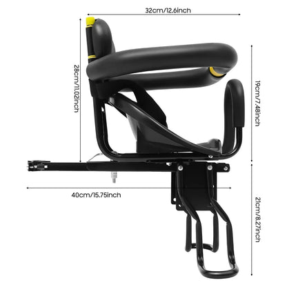 Front-Mounted Baby Bike Seat with Adjustable Foot Pedals and Safety Belt