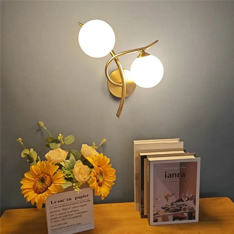 Gold Double Globe Glass Wall Light