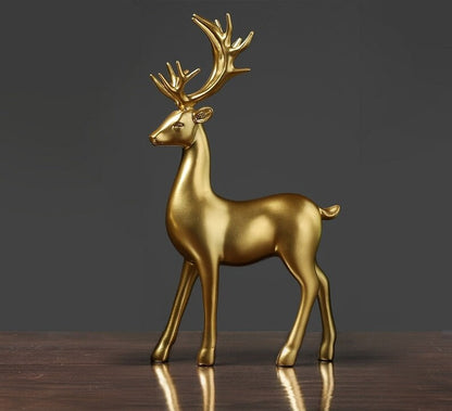 Golden Resin Deer Figurines Set with Standing and Sitting Designs