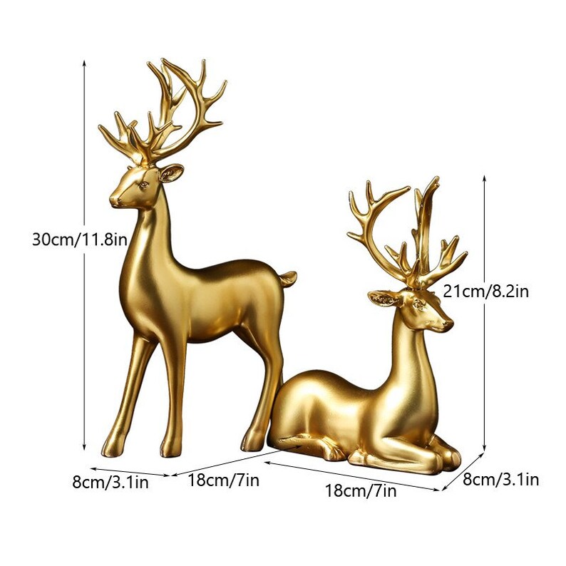 Golden Resin Deer Figurines Set with Standing and Sitting Designs