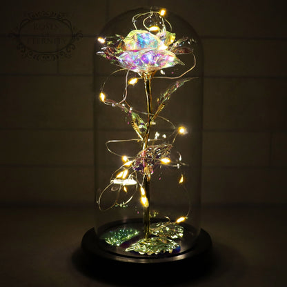 Golden Rose in Glass Dome with LED Lighting and 24K Gold Foil