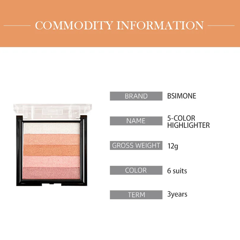 Golden Shimmer Brick Blush Bronzer Face Powder Palette