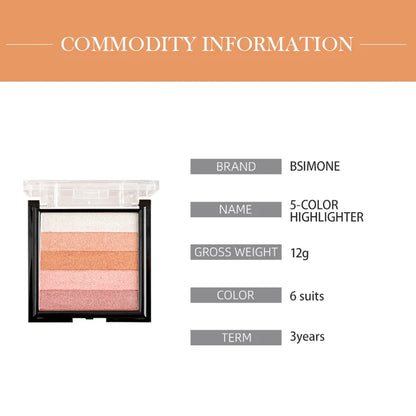 Golden Shimmer Brick Blush Bronzer Face Powder Palette
