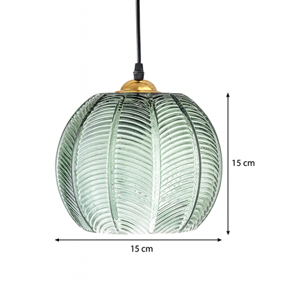Green Ribbed Glass Pendant Light with Gold Accent
