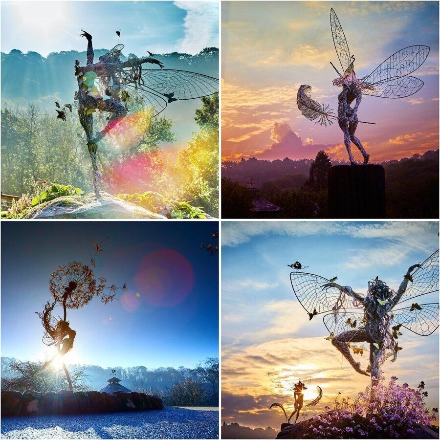 Handmade Metal Elf Garden Statue with Installation Stake