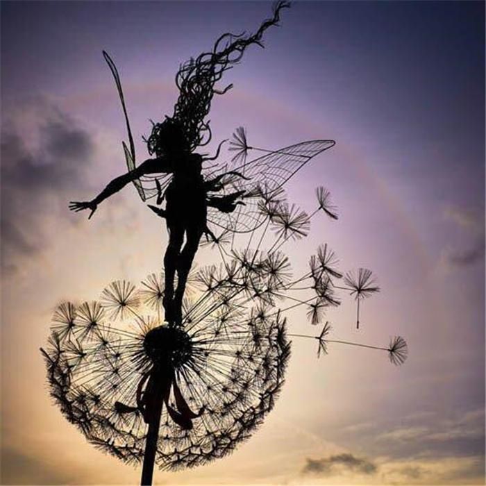 Handmade Metal Elf Garden Statue with Installation Stake