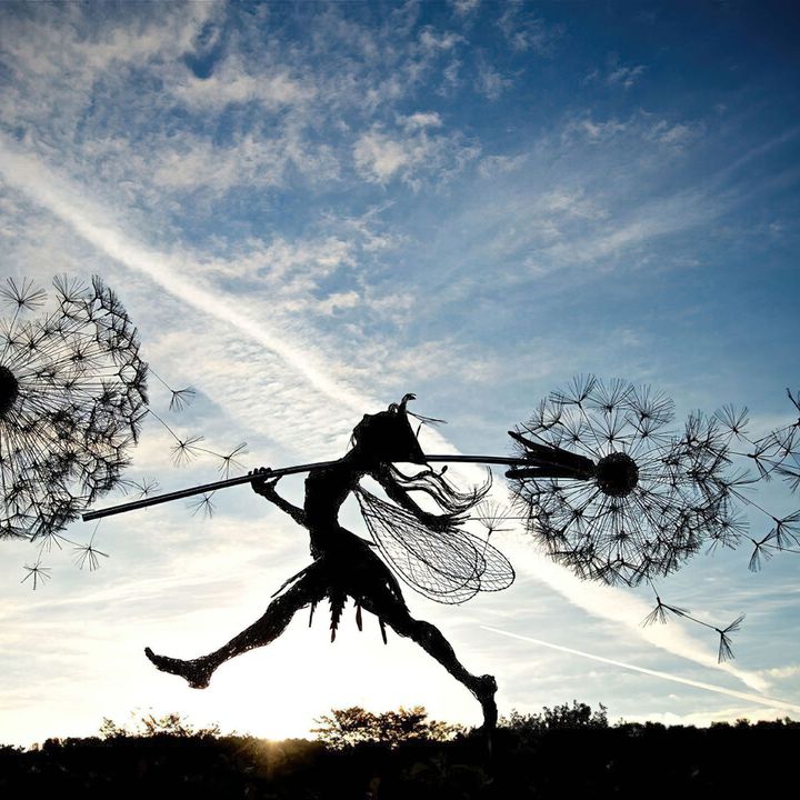 Handmade Metal Elf Garden Statue with Installation Stake
