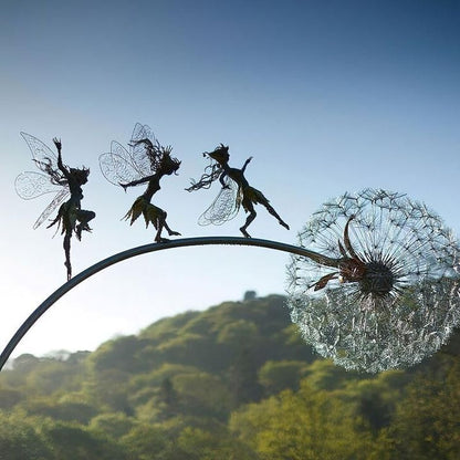 Handmade Metal Elf Garden Statue with Installation Stake