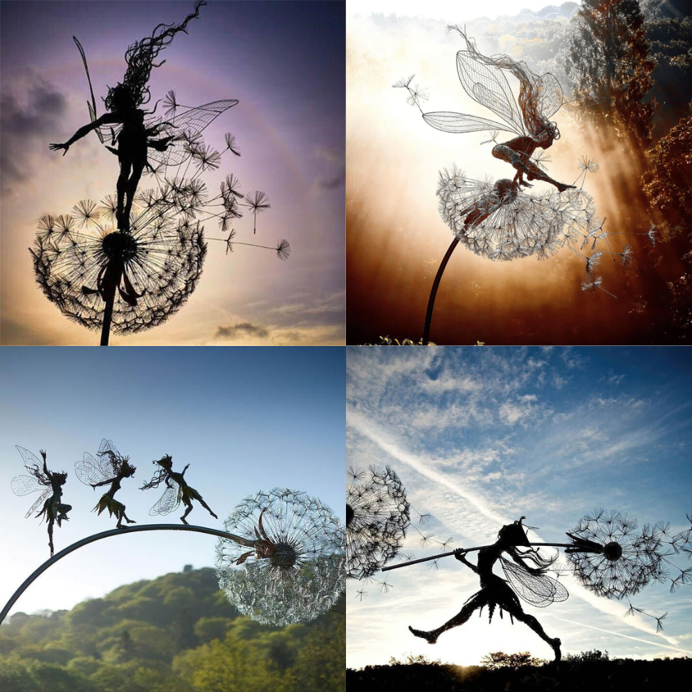 Handmade Metal Elf Garden Statue with Installation Stake