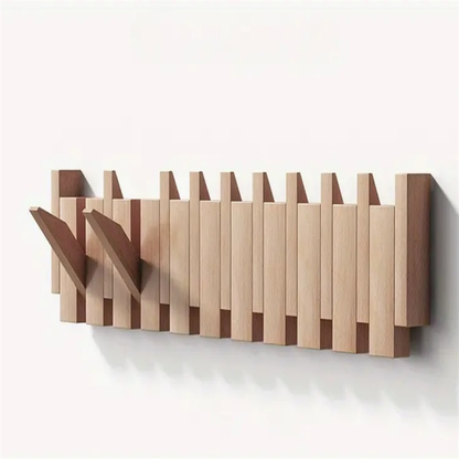 Handmade Piano-Style Wooden Coat Rack with Foldable Hooks for Wall Mounting