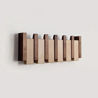 Handmade Piano-Style Wooden Coat Rack with Foldable Hooks for Wall Mounting