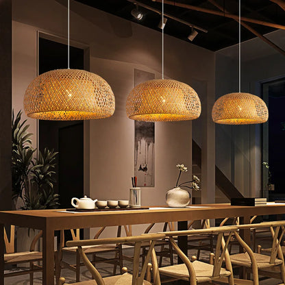 Handwoven Bamboo and Rattan Pendant Light