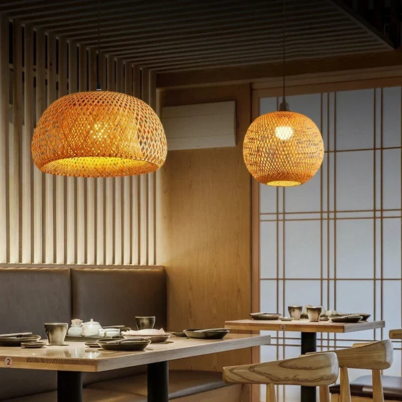 Handwoven Bamboo and Rattan Pendant Light