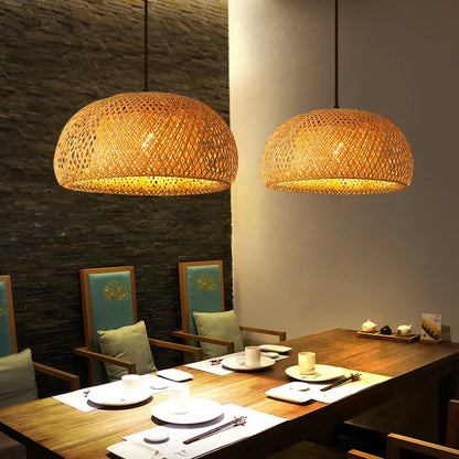 Handwoven Bamboo and Rattan Pendant Light