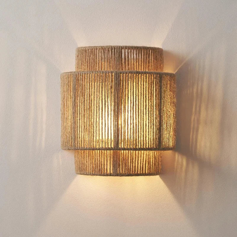 Handwoven Natural Rattan E27 Wall Lamp