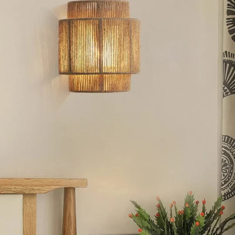Handwoven Natural Rattan E27 Wall Lamp