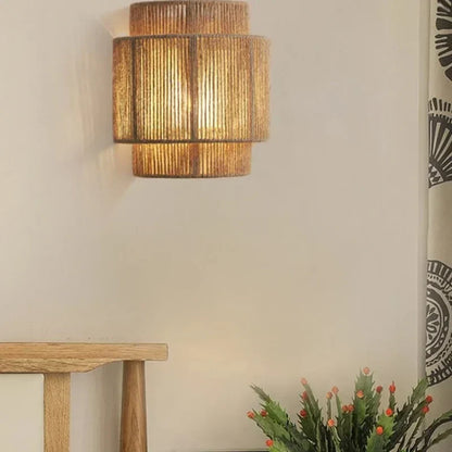 Handwoven Natural Rattan E27 Wall Lamp