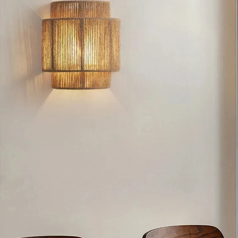 Handwoven Natural Rattan E27 Wall Lamp