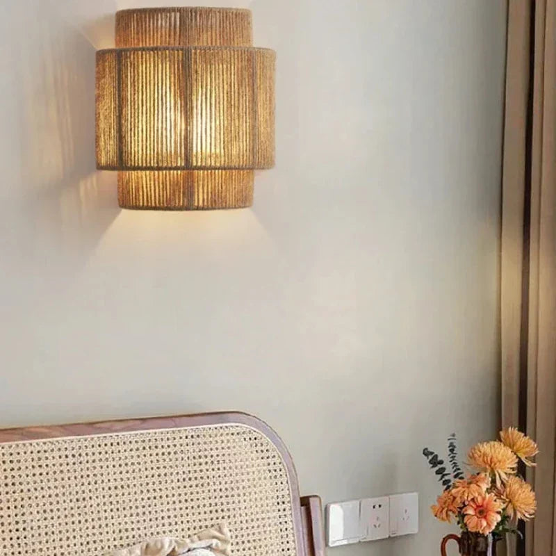Handwoven Natural Rattan E27 Wall Lamp