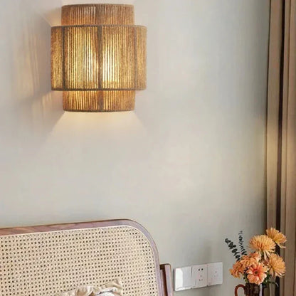 Handwoven Natural Rattan E27 Wall Lamp