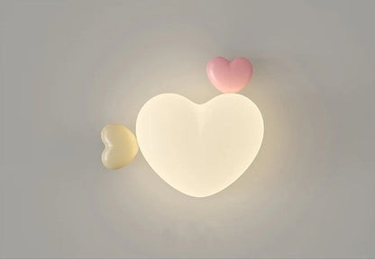 Heart-Shaped Wooden Wall Lamp for Children's Room in Terra Pink