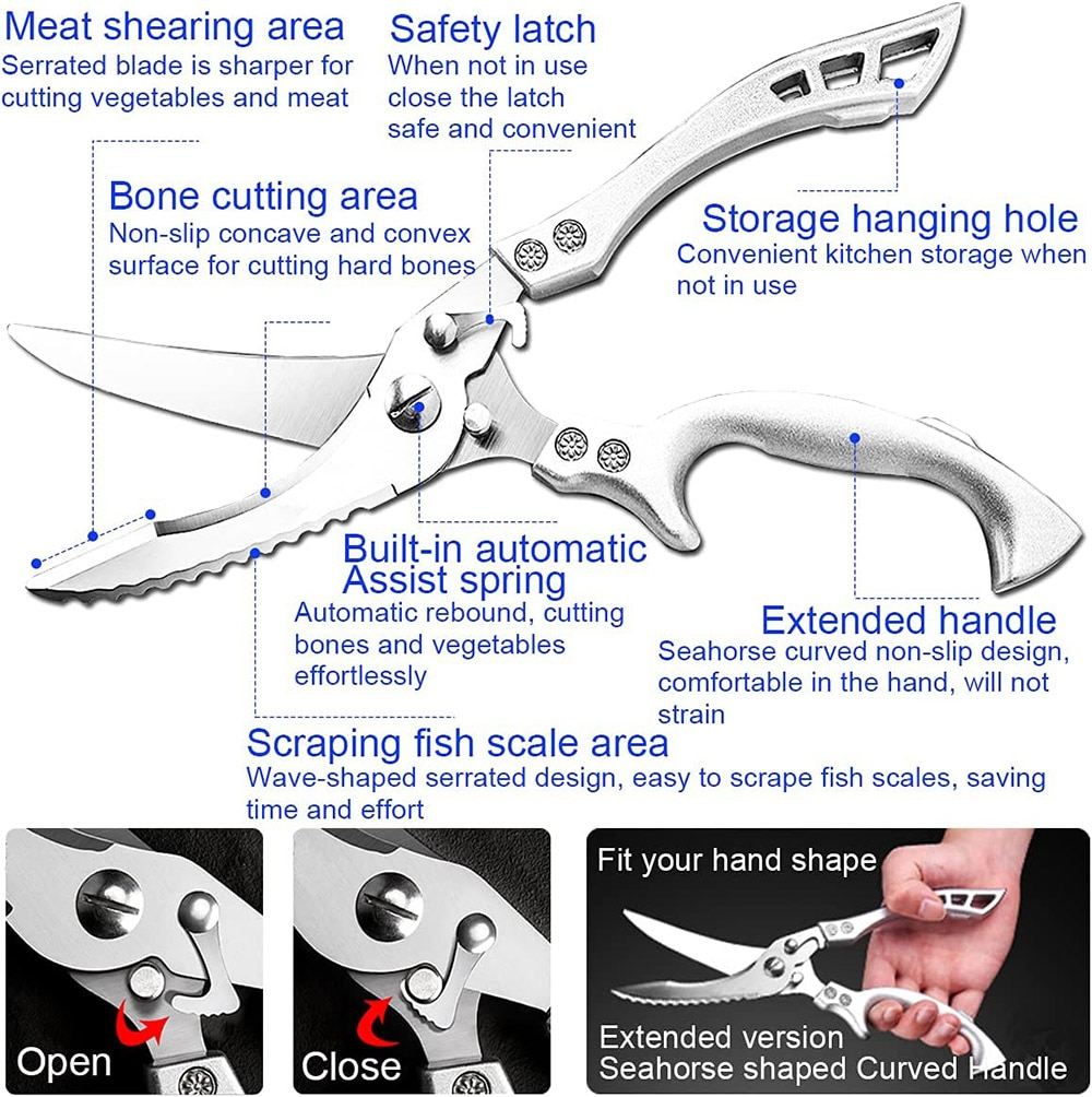 Heavy Duty Stainless Steel Bone Cutting Kitchen Scissors