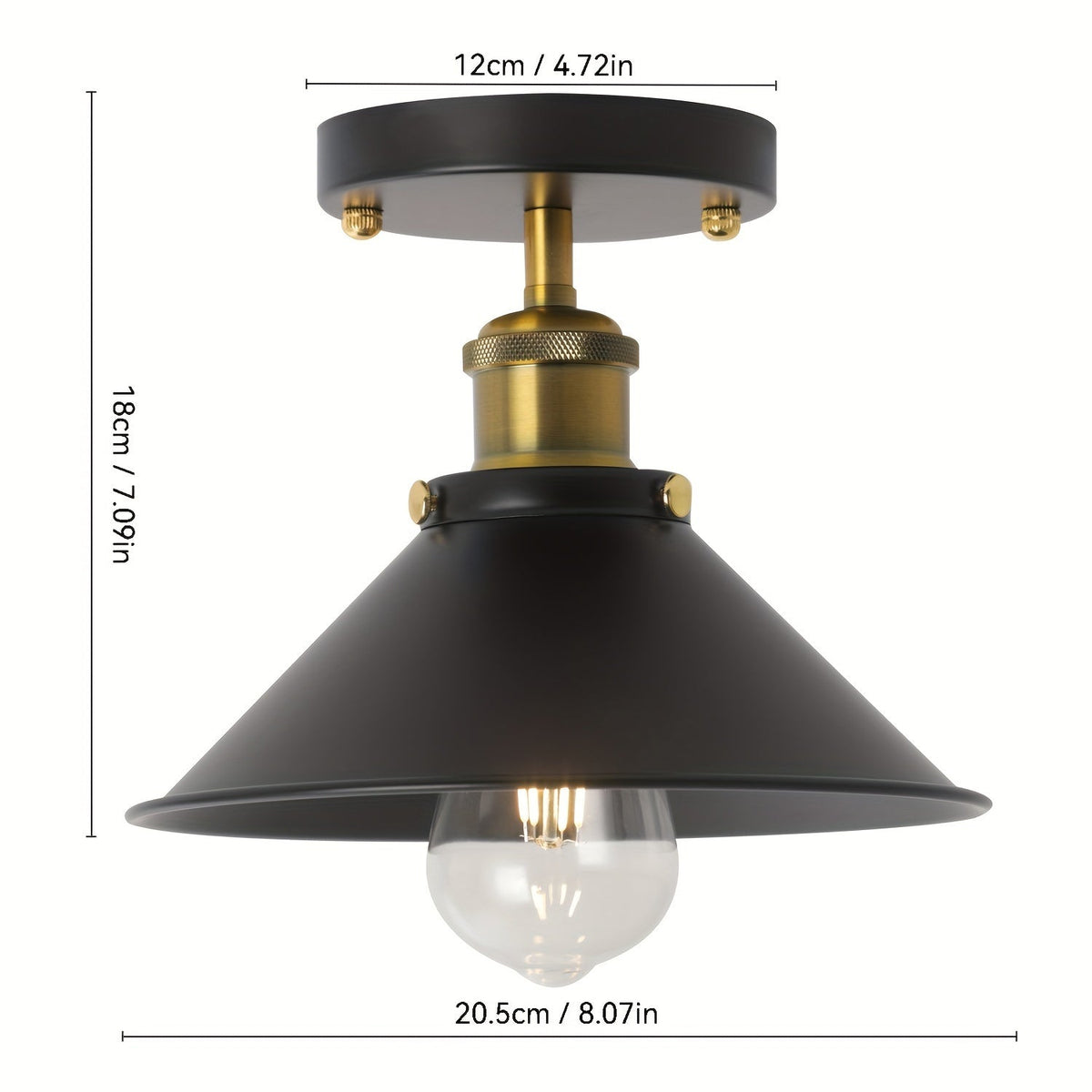 Industrial Black Metal Semi Flush Mount Ceiling Light