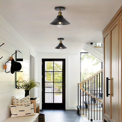 Industrial Black Metal Semi Flush Mount Ceiling Light