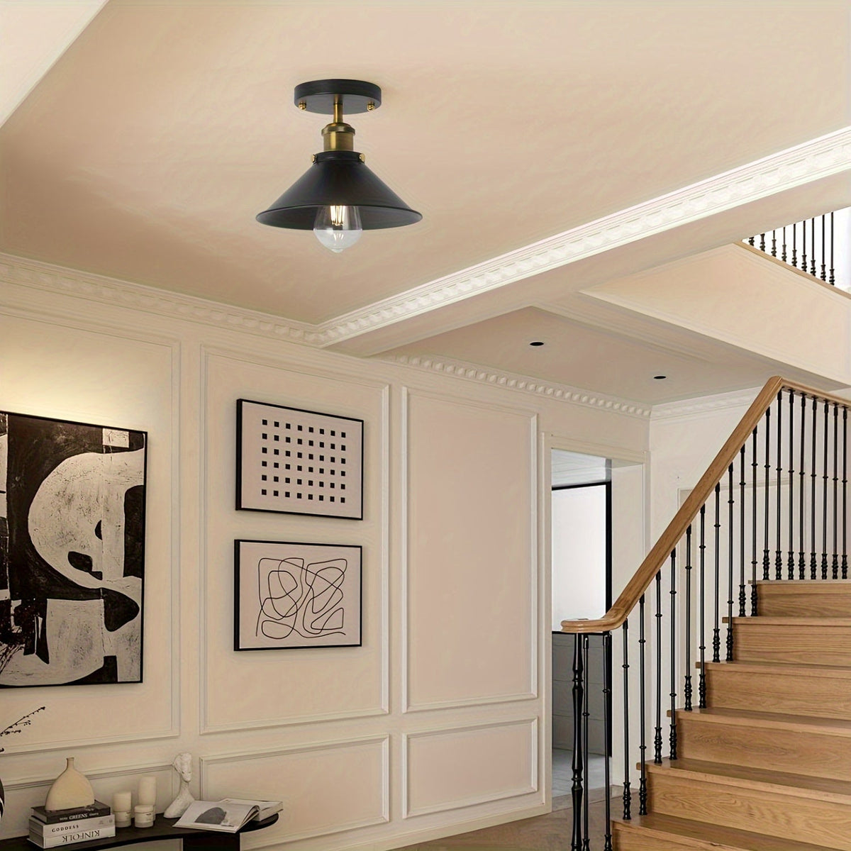 Industrial Black Metal Semi Flush Mount Ceiling Light