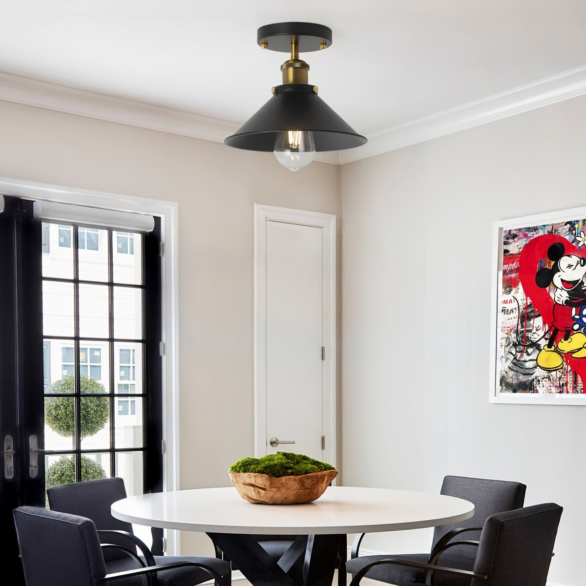Industrial Black Metal Semi Flush Mount Ceiling Light