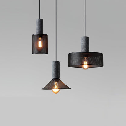 Industrial Concrete Pendant Light with Metal Mesh Shade