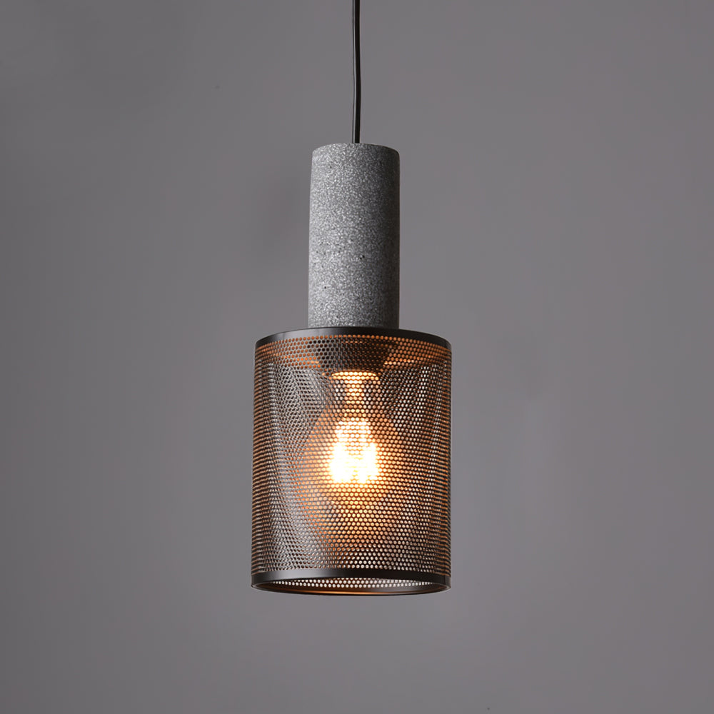 Industrial Concrete Pendant Light with Metal Mesh Shade