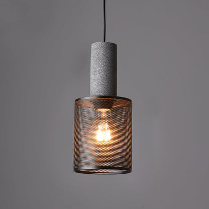 Industrial Concrete Pendant Light with Metal Mesh Shade
