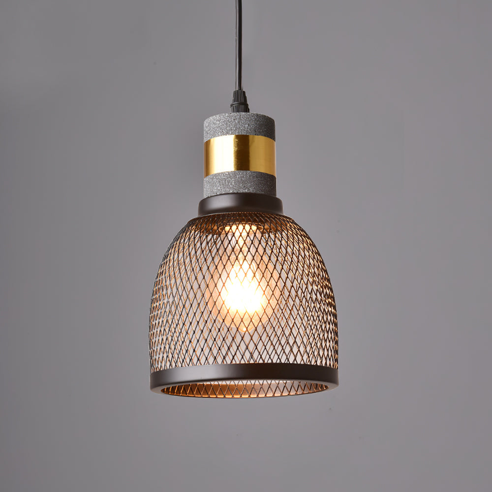 Industrial Concrete Pendant Light with Metal Mesh Shade