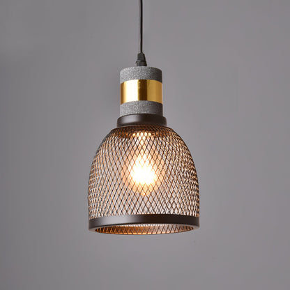 Industrial Concrete Pendant Light with Metal Mesh Shade