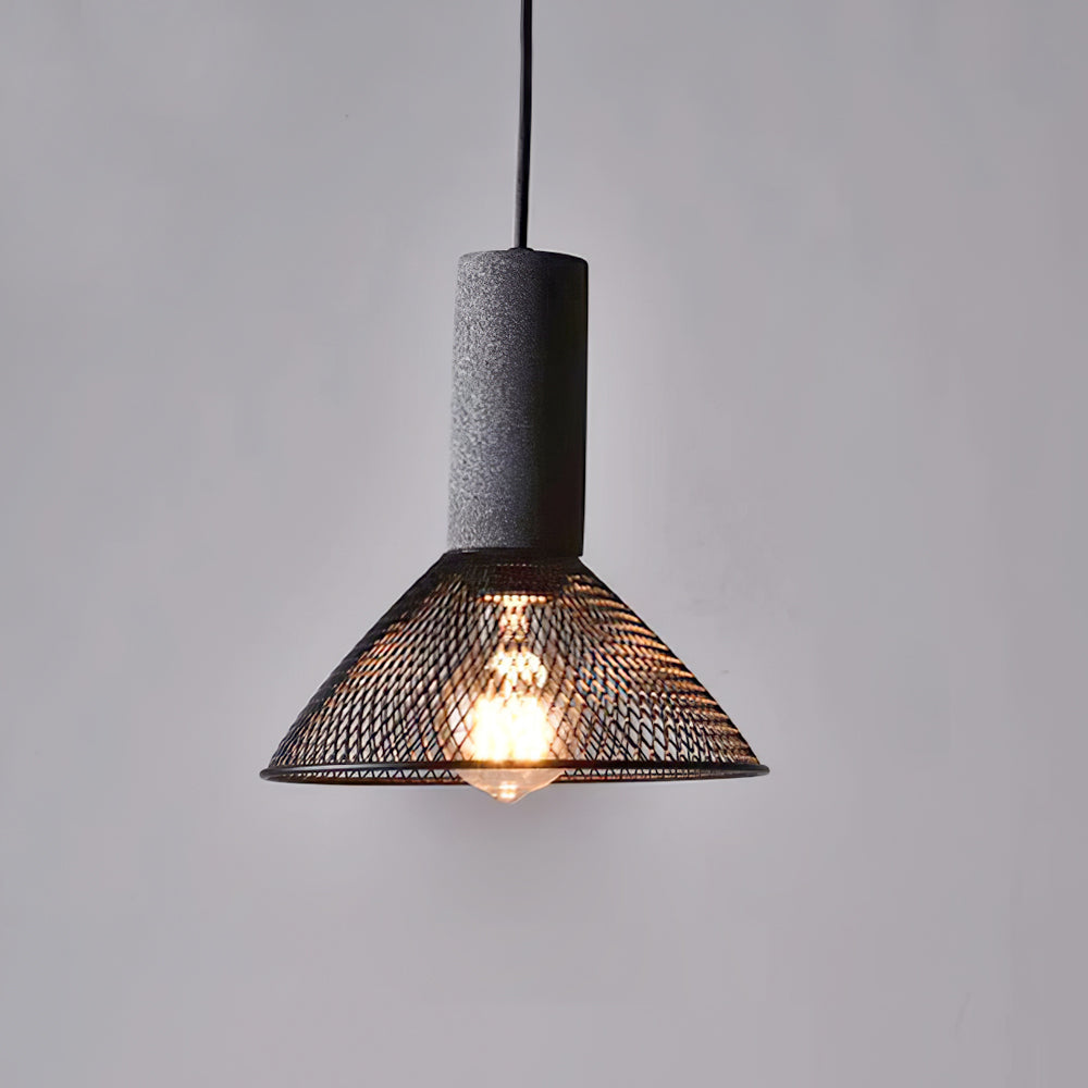 Industrial Concrete Pendant Light with Metal Mesh Shade
