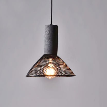 Industrial Concrete Pendant Light with Metal Mesh Shade