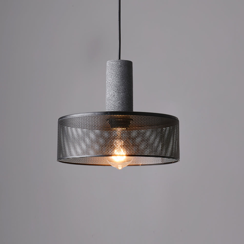 Industrial Concrete Pendant Light with Metal Mesh Shade