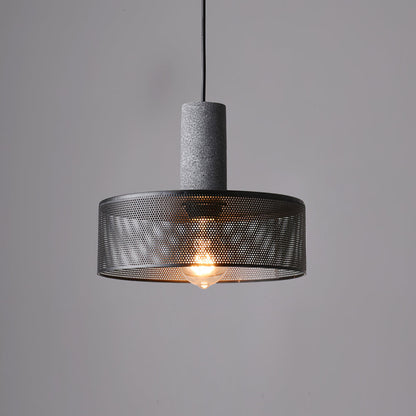 Industrial Concrete Pendant Light with Metal Mesh Shade