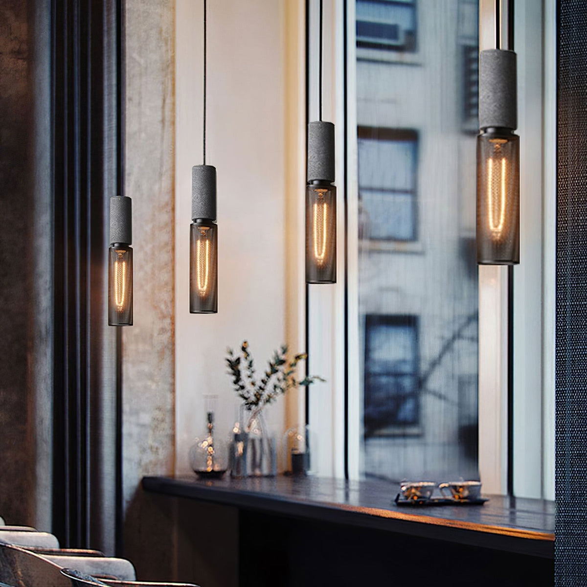 Industrial Concrete Pendant Light with Metal Mesh Shade