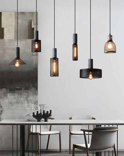 Industrial Concrete Pendant Light with Metal Mesh Shade