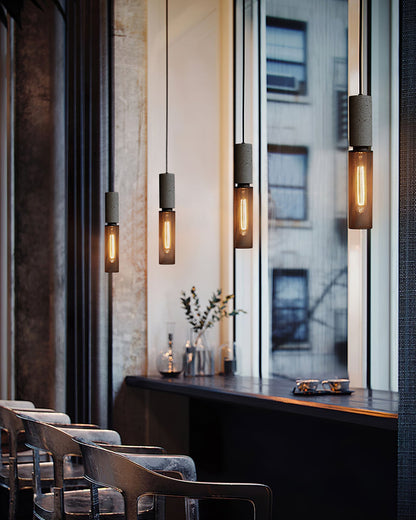 Industrial Concrete Pendant Light with Metal Mesh Shade