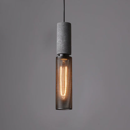 Industrial Concrete Pendant Light with Metal Mesh Shade